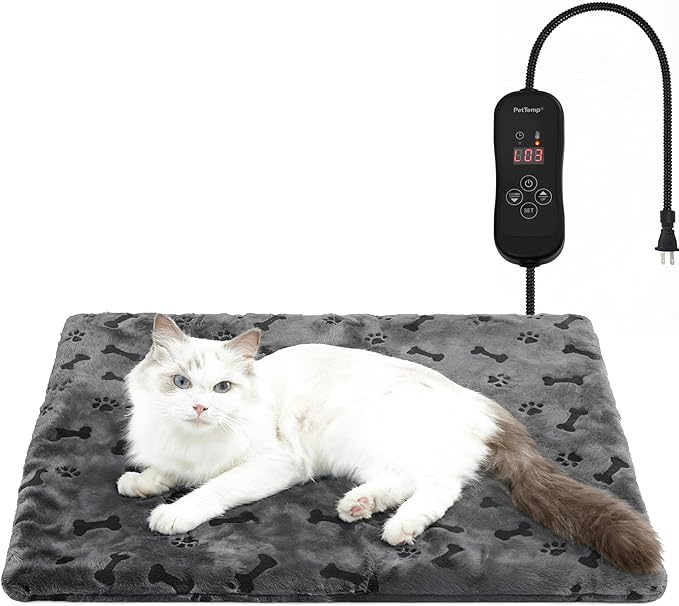 Pet Heating Pad for Cats Dogs, Heated Cat Dog Bed with 5 Temperature Levels, Timer, Auto Shut-Off, Thick Paw-Print Cover, Chew Resistant Cord for Indoor & Sheltered Outdoor Use (S: 16" x 13" x 1.3")