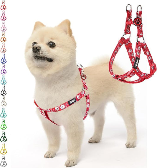 PUPTECK No Pull Christmas Dog Harness Soft Adjustable Basic Nylon Step in Puppy Vest Outdoor Walking with ID Tag, Red, M