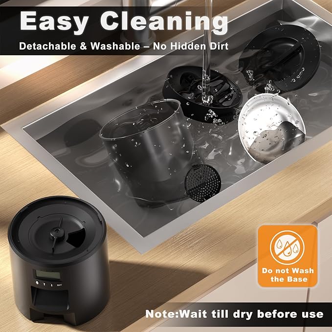 Automatic Cat Feeder with Dual Power Supply,Programmable 1-6 Meals Control Dry Cat Food Dispenser for Small Dog,Flexible Schedule Timer,10S Voice Record (Black, 4.2L Basic Model)