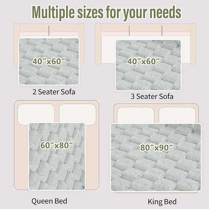 Water Resistant Blanket for Bed Couch Sofa, 60"x80" Reversible & Washable Microfiber Blanket, Queen Size Waterproof Throw, Pet Friendly & Leakproof (Glacier Gray/Cloud Gray)