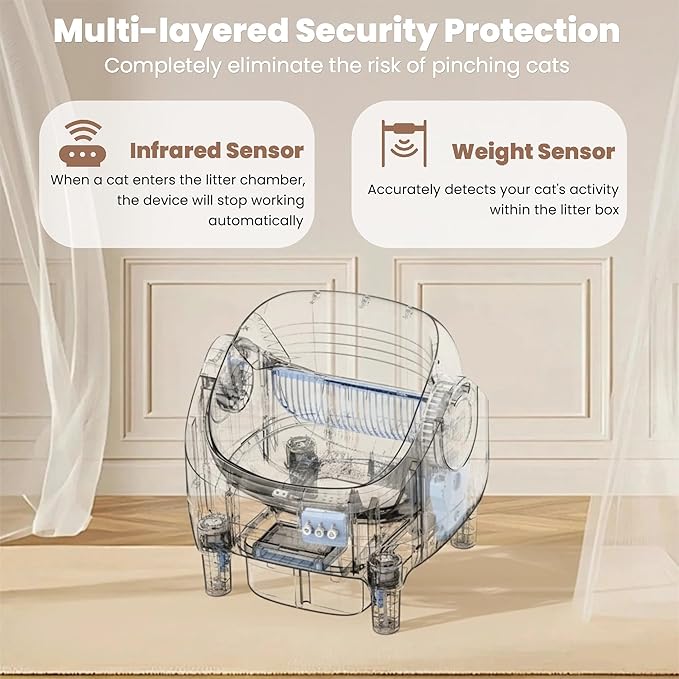 Self Cleaning Litter Box, App Control, Automatic Litter Box with Step, Odor-Free Includes Large Waste Bin and Trash Bags, Open Top Large Capacity for Multiple Cats, Quiet Operation, Safety Protection