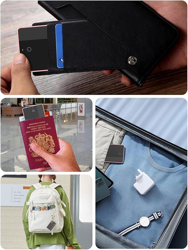 Wallet Tracker Card, [Apple MFi Certified] Wallet Tracker 0.08in Slim Rechargeable Smart Tracking Card Bluetooth Wallets Finder IP68 Waterproof for Purse, Keys, Bags, Passport (iOS Only)