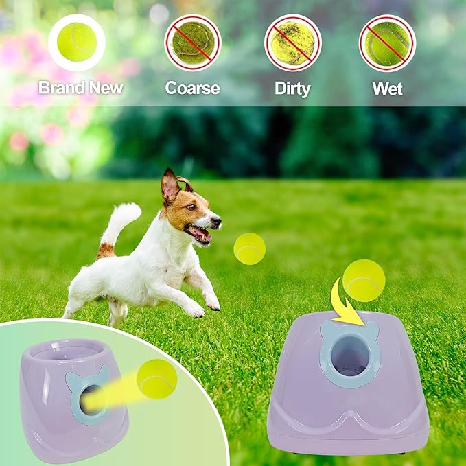 Dog Ball Throwing Machine Automatic for Small to Medium Sized Dogs, Dog Interactive Toy Pet Ball Launcher with Balls (Purple with Remote Control)