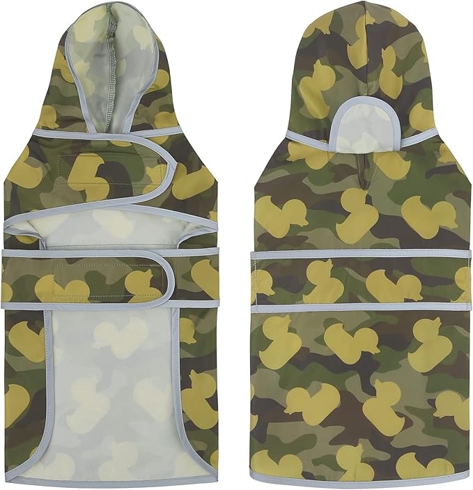 Dog Raincoats for Medium Dogs Waterproof Hooded Rain Jacket with Reflective Strips Leash Hole & Poncho Adjustable Fit (CamoDuck,M)