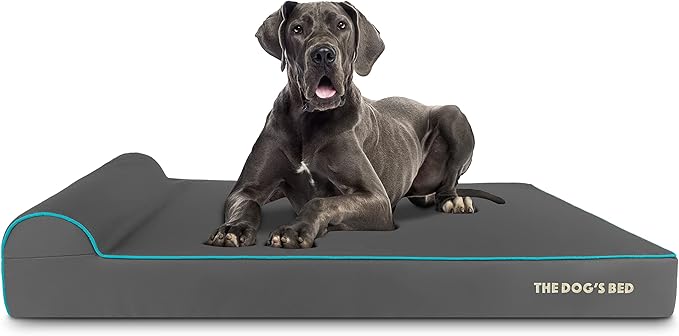 The Dog’s Bed Orthopedic Headrest Dog Bed XXL Grey/Blue, Memory Foam, Pain Relief for Arthritis, Hip & Elbow Dysplasia, Post Surgery, Lameness, Waterproof Washable Cover