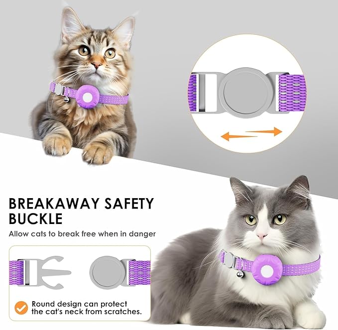 Cat Tracker,Pet Tracker for Cats Compatible with Apple Find My App(Only iOS),Waterproof Tracker Cat Collar with Safety Elastic Buckle,No Monthly Fee,Works with Any Collar (Purple)