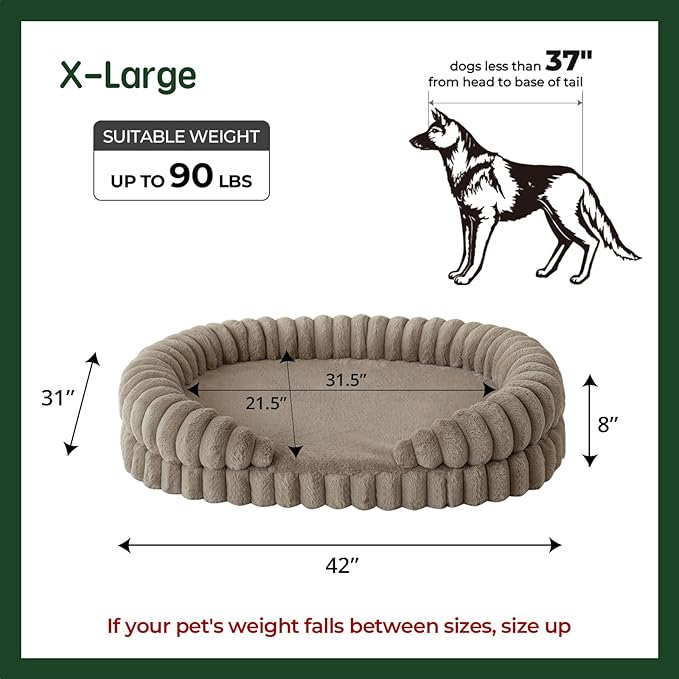 BALANCE Calming Dog Bed for Extra Large Dogs, 42 Inches Oval Washable XL Pet Bed with Sides, Orthopedic Pet Couch Sofa with Non-Slip Bottom, Oatmeal