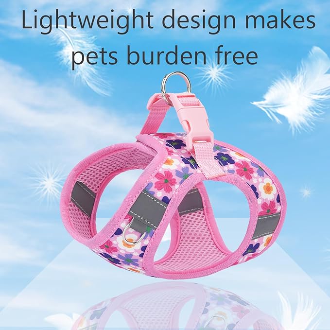 XXS Dog Harness and Leash Set, Step in Dog Harness No Pull for Walking Running Training, Puppy Essentials for Dogs Cat Bunny, Adjustable Reflective Dog Vest Harness. (Pink, XXS)