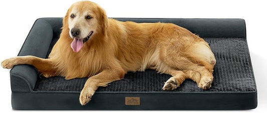 Orthopedic Dog Bed for Extra Large, XXL Dogs Bed, L Shaped Foam Anti-Slip Bottom Giant Pet Cat Sofa with Washable Cover, Suitable for Pet Up to 150 lbs, 48x35x8 inch, Black ﻿