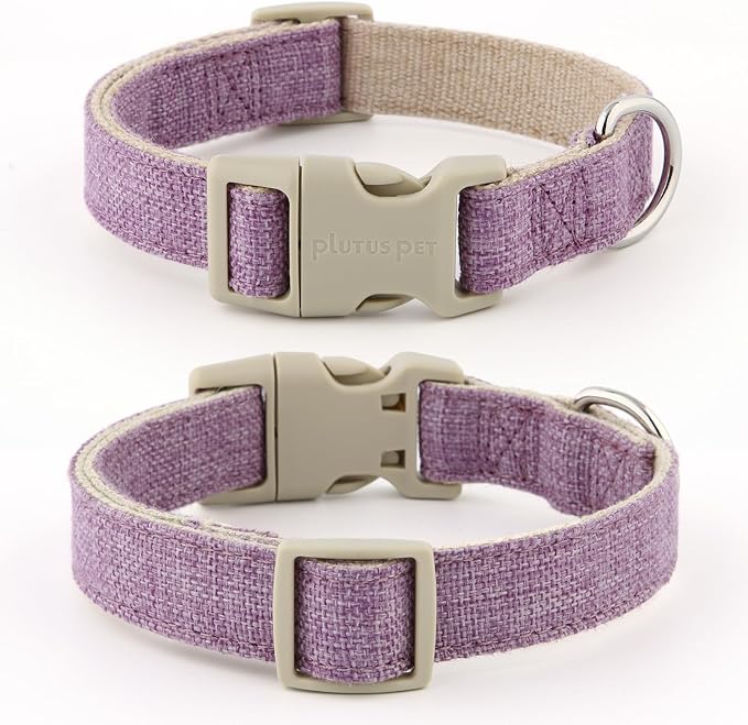 Plutus Pet Cotton Hemp Dog Collar and Leash Set, Adjustable Collar for Small, Medium, and Large Dogs, Heavy Duty and Soft on Skin, Lavender, XS