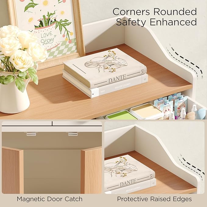 Cat Litter Box Enclosure Furniture, Wooden Hidden Litter Box Furniture with Double Rattan Scratching Board Doors, 2 Drawers, Litter Box Cabinet, Cat Cabinet, Natural