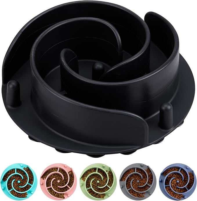 Slow Feeder Dog Bowls Insert, Bestalk Soft Silicone Slow Eating Feeder Insert with Suction Cups for Small, Medium and Large Dogs, Fit into Basic and Elevated Dog Bowls, Black