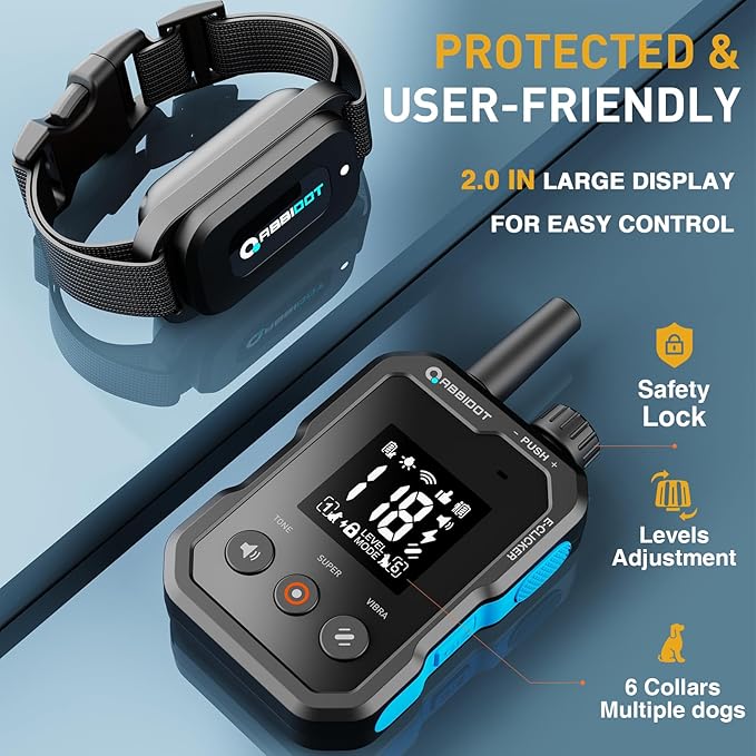 ABBIDOT Dog Shock Collar (5-120 lbs) - 4500 FT Dog Training Collar with Remote, IPX7 Waterproof with 6 Training Modes, Beep, Vibration, Safe Shock, Enhanced Night Light, Rechargeable Electric Collar