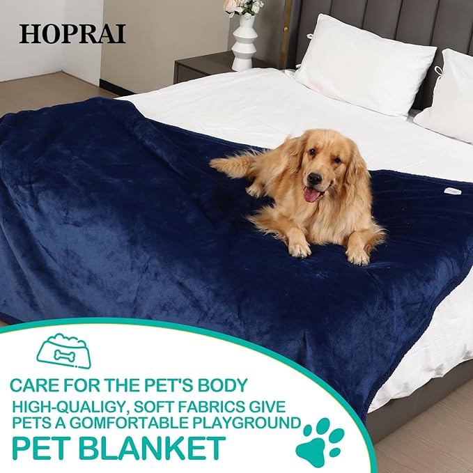 Dog Blanket, Waterproof Reversible Sherpa Fleece Throw Blanket, Furniture Cover for Bed, Couch, Sofa Protection from Liquid Pee and Pet Fur of Puppy, Cat (Navy Blue S28*39inches)