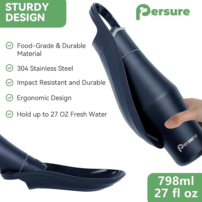 27 OZ Dog Water Bottle Portable Stainless Steel Convenient Pet Water Dispenser, Leak Proof Puppy Travel Water Bowl for Dog Outdoor Walking, Hiking, Perfect Size for All Dog Breeds, Whole Blue