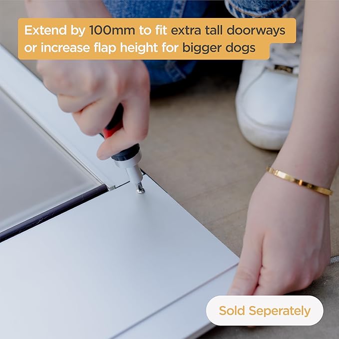 Hakuna Pets V2 Patio Pet Door Screen Insert Panel for Sliding Doors, Fits Door Track Min Ht 55.12" to Max Ht 84.25", UV Resistant Mesh, Locking Magnetic Dog Door, Easy Install and Removal,Small,Silver