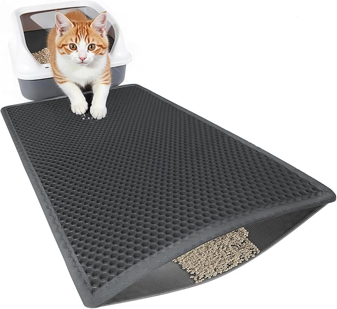 Cat Litter Mat, Cat Litter Trapping Mat, 24''x 14.9''Inch, Double Layer Waterproof Proof Litter Box mat, Non-Slip Design, Reduces Litter Scatter, Easy to Clean, Grey