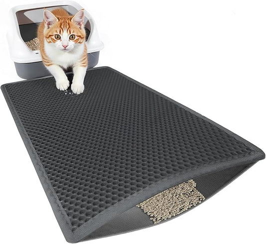 Cat Litter Mat, Cat Litter Trapping Mat, 24''x 14.9''Inch, Double Layer Waterproof Proof Litter Box mat, Non-Slip Design, Reduces Litter Scatter, Easy to Clean, Grey
