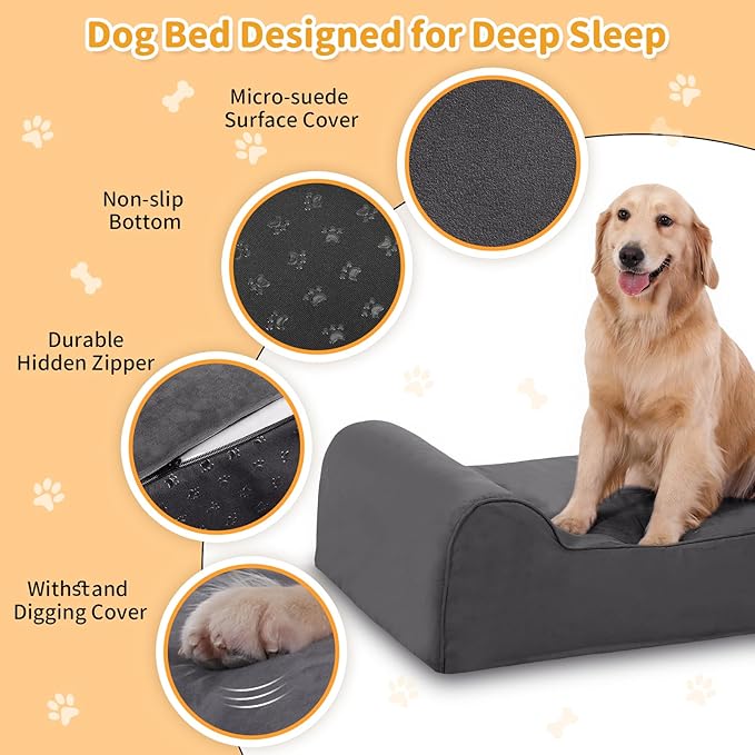 Orthopedic Dog Beds for Large Dogs, 7" Memory Foam Dog Beds with Waterproof Liner, Chew Proof Microsuede Cover, Removable and Washable, Nonskid Bottom, 60"x48"x7" XXL Grey