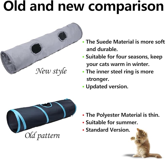 Collapsible Cat Tunnel with Play Ball - Durable Suede Indoor Cat Play Tube for Kitten, Puppy and Rabbit (Medium)