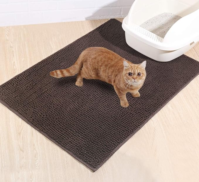 VIVAGLORY Cat Litter Mat Softgrip Litter Trapping Mat, Muddy Litterbox Rug for Indoor & Floor, Machine Washable Easy Clean Soft Microfiber for Cat, 35"× 25", Brown