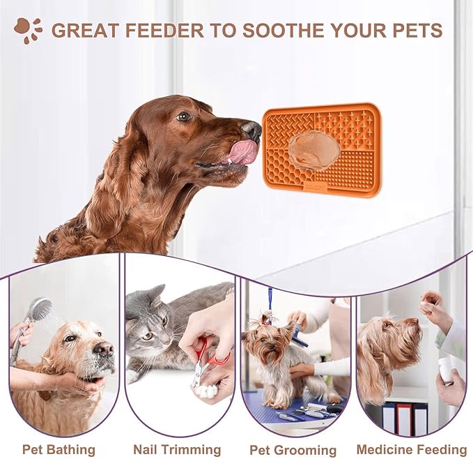 Licking Mat for Dogs & Cats with Suction Cups, 1 Pack Dog Slow Feeder Lick Pat for Anxiety Relief, Dog Toys Feeding Mat for Butter Yogurt Peanut, Pets Bathing Grooming Training Mat