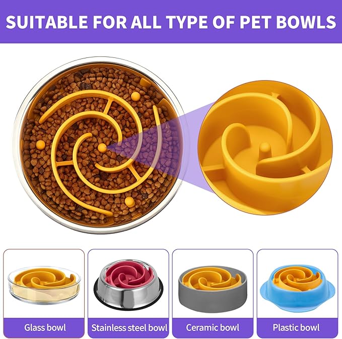 Slow Feeder Dog Bowls Insert, Animire Soft Silicone Slow Eating Dog Food Bowl for Small, Medium and Large Dogs, Compatible with Regular and Elevated Bowls