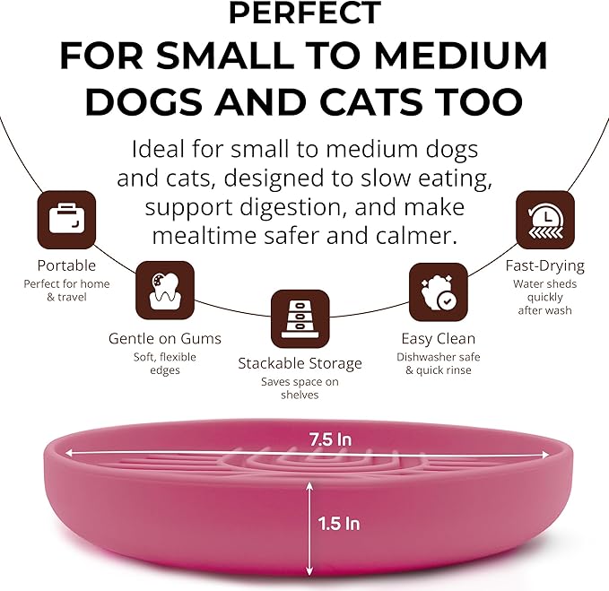 Slow Feeder Dog Bowls, Dishwasher Safe, Non-Slip Base, BPA-Free Slow Eating Dog Bowl (Blush, 1-Pack)