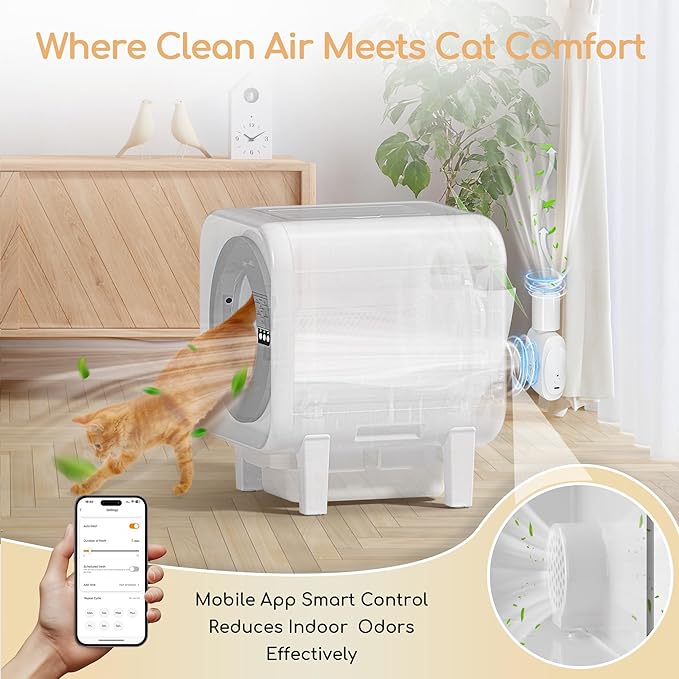 MICDAY Self Cleaning Litter Box, Automatic Litter Box Self Cleaning with APP Control Dynamic Monitoring,75L Litter Robot Dual Sensor Safety Protection, Odor Control System