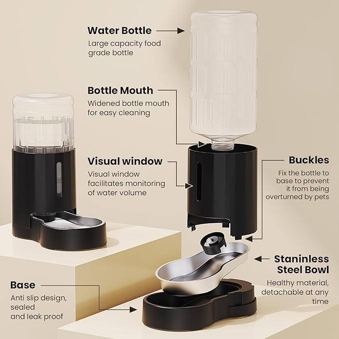 CZPET Elevated Dog Water Bowl Dispenser with Mat for Large Dogs,Tall Raised Pet Waterer Stand,Relieve Neck Pressure,Large Capacity and Drinking Area Noise-Free for Pets (7L+Stand+Mat)