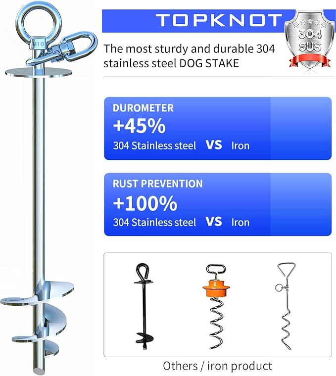 Dog Tie Out Cable and Stake,with 20FT Heavy Duty Cable,360°Swivel Dog Run- No Tangle,Runner for Yard R- Up to 150LBS,Ideal for Outdoor Camping