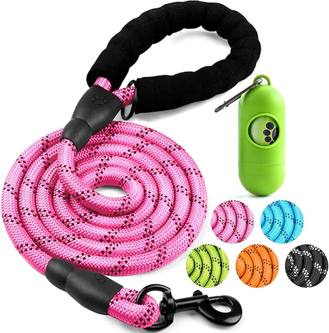 COOYOO Dog Leash 6 FT Heavy Duty - Comfortable Padded Handle - 1/2 inch Reflective Dog Leash for Medium Large Dogs with Poo Bag Dispenser