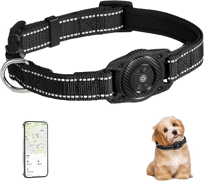 Tracking Collar for Dogs Waterproof Adjustable Air Tag Dog Collar Holder, Comfortable Dog Collars for Small Medium Large Dogs (Black, S)