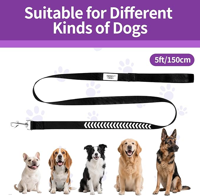 Reflective Dog Leash Fix Length, Waist for Dog Walking, Running for Small &Medium Dogs with Reflective Strips Black