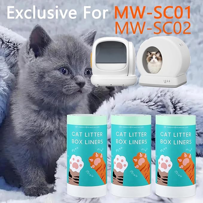 180 Count Self-Cleaning Cat Litter Box Liners Bag Fit For MW-SC01/MW-SC02/MW-LR01, Drawstring Heavy Duty Pet Litter Receptacles Bags Compatible with Automatic Cat Litter Box-18" * 12"