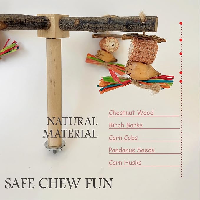 Bird Perch 360° Rotating Perch with Natural Chew Toys - Spinning Bird Toys Cage Accessories- Parrot Wooden Stand for Small and Medium Birds (Parakeets, Budgies, Cockatiels, Conures, Finches)