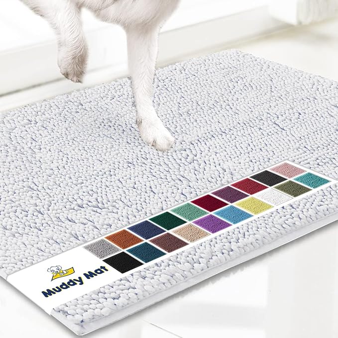 Muddy Mat® Original Dog Door Mat for Muddy Paws, Super Absorbent Microfiber, Non-Slip Washable Pet Rug, Quick Dry Chenille Entryway Carpet, Machine Washable Indoor Outdoor mat, White 48"x60"