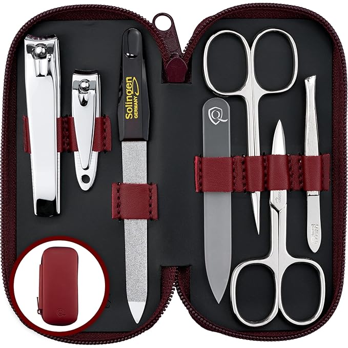marQus Manicure Sets for Women & Men from Solingen Germany with Glass Nail File - Quality Grooming Kit Incl. Nail Clippers & Glass Nail File, Nail Kit Perfect for Pedicure.