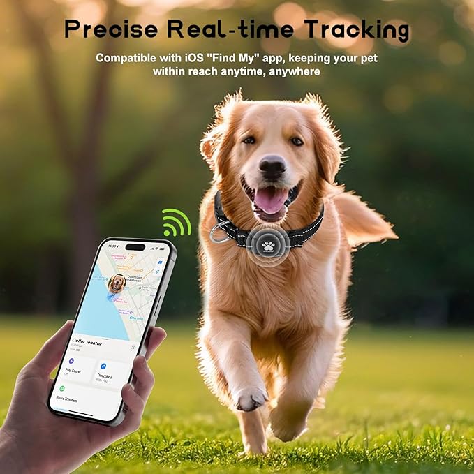 GPS Dog Collar Tracker 2-in-1,Reflective Waterproof Pet Collar,iOS-Only,No Monthly Fees,Unlimited Range,Ideal for Dog Tracking pet Tracker,for Small Medium Large Dogs(L (16.6"-24"), Black)