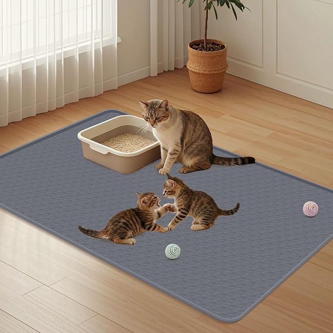 51" x26" Cat Litter Mat Lanstics Cat Mat for Litter Box Large Silicone Litter Box Mat for Kitty Scatter Control Floor Protect (Grey)