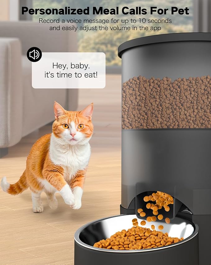 Automatic Cat Feeder for 2 Cats, 3L Food Dispenser SURDY Auto Cat Feeder with 2 Stainless Bowls (Black, 3L)