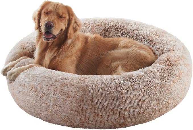 36 inches Donut Dog Bed for Large Dogs -Calming Fluffy Round Pet Bed with Removable & Washable Cover,Fits up to 80 lbs Pets (Brown,Large)