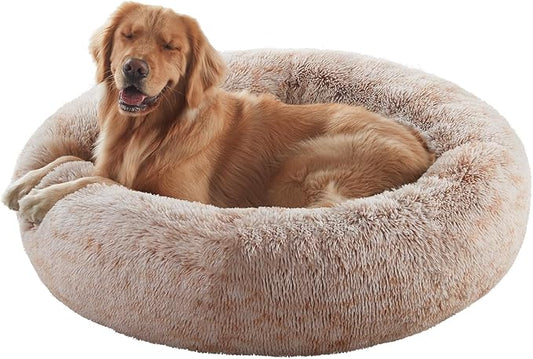 36 inches Donut Dog Bed for Large Dogs -Calming Fluffy Round Pet Bed with Removable & Washable Cover,Fits up to 80 lbs Pets (Brown,Large)