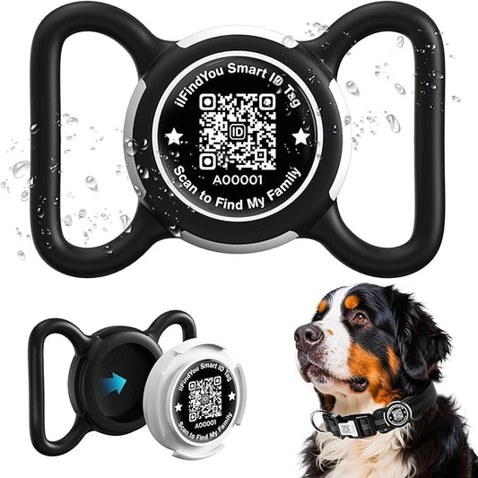 Waterproof AirTag Dog Collar Holder for Apple Tracker QR Code Case Black