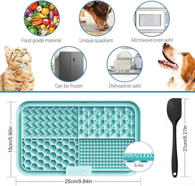 Licking Mat for Dogs & Cats with Suction Cups, 1 Pack Dog Slow Feeder Lick Pat for Anxiety Relief, Dog Toys Feeding Mat for Butter Yogurt Peanut, Pets Grooming Bathing Training Mat