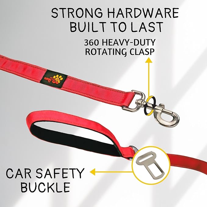 ADITYNA Tactical Bungee Dog Leash 6ft-7.5ft - Shock Absorbing Lead with 2 Padded Handles, Metal Clasp, Car Seatbelt - Heavy Duty No Pull for Medium, Large & XL Breeds