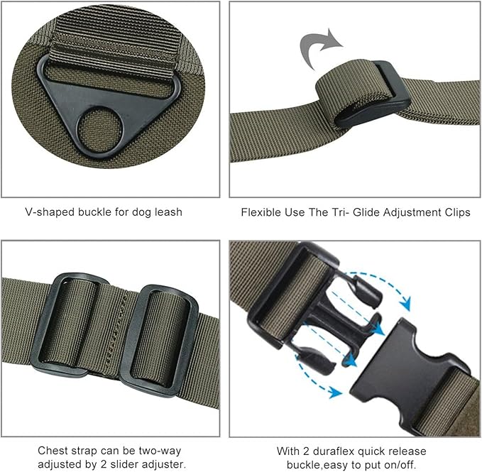 EXCELLENT ELITE SPANKER Tactical Dog Vest Training Military Patrol Service Dog Harness Easy Control Adjustable No-Pull Nylon Pet Harness with Handle for Small Medium Large Dogs(RGN-L)