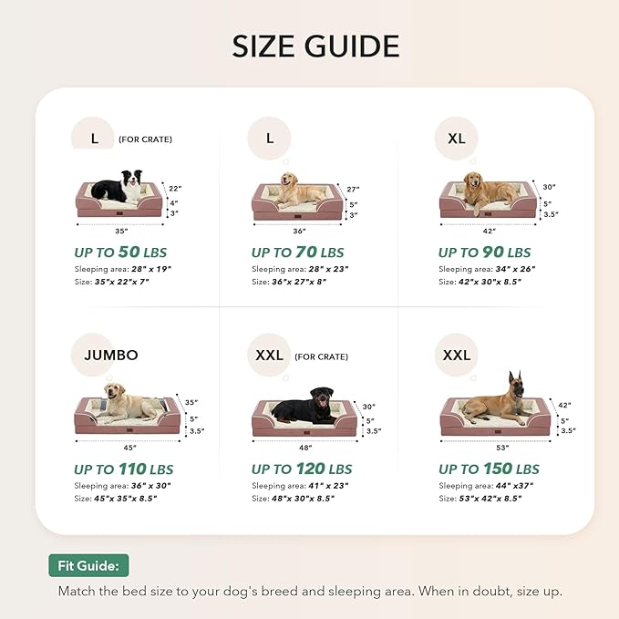 Orthopedic XL Dog Beds, Waterproof Memory Foam Big Pet Bed for Extra Large Sized Dogs 45x35Inch, Non-Slip Bottom and Egg-Crate Foam Dog Couch Bed with Washable Removable Cover, Pink