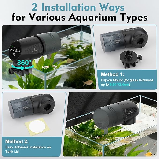 fishkeeper Automatic Fish Feeder for Aquarium: Moisture-Proof Auto Feeders Dispenser for Small Tank Turtle Betta Koi - Battery Food Feeding Timer for Flakes Pellet Vacation Weekend Day