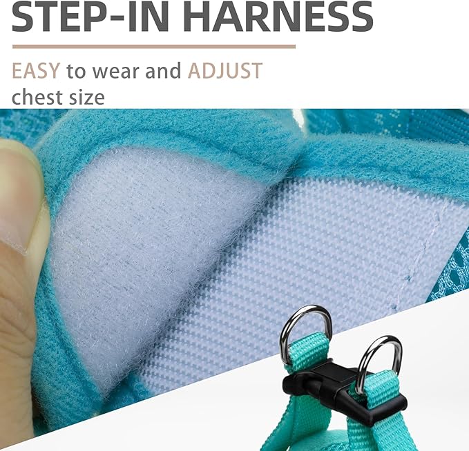 PUPTECK Adjustable Dog Harness Collar and Leash Set Step in No Pull Pet Harness for Small Medium Dogs Puppy and Cats Outdoor Walking Running, Soft Mesh Padded Reflective Vest Harnesses, Turquoise XS